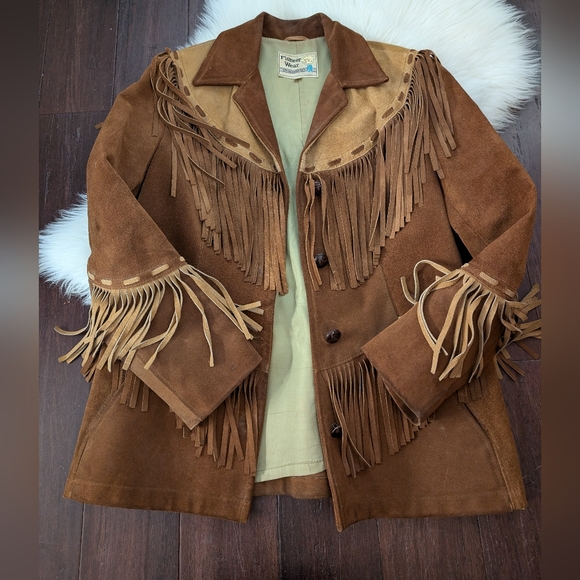 Pioneer Wear Jackets & Blazers - Pioneer Wear Vintage Suede Leather Fringe Jacket Size 16 Cowboy Cowgirl Western